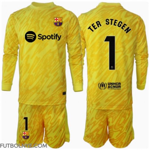 Camiseta Barcelona Ter Stegen #1 Portero Primera Equipación para niños 2024-25 manga larga (+ pantalones cortos)